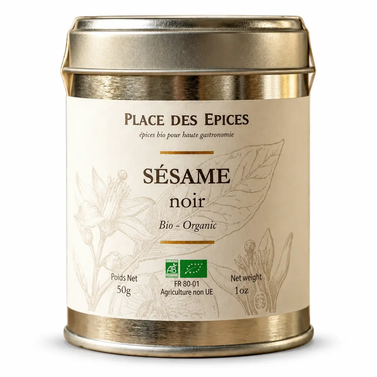 Graines de sésame noir bio en boîte métallique Place des épices 100g