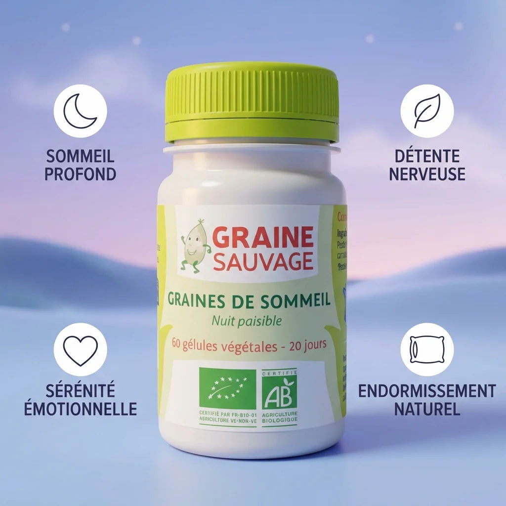 Graines de sommeil bio 60 gélules Graine Sauvage avec bénéfices sommeil profond et détente nerveuse