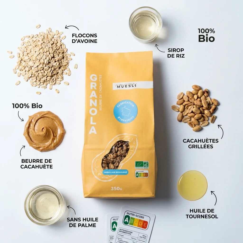 Granola bio beurre de cacahuètes 350g Monsieur Muesli avec ingrédients naturels et certification