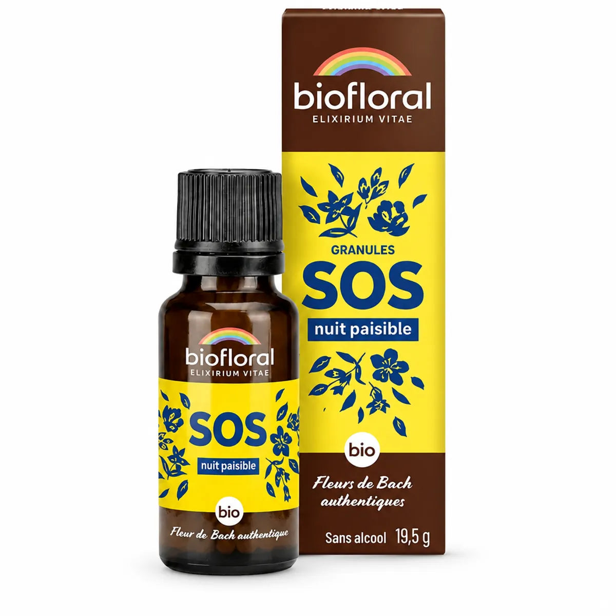 Granules Fleurs de Bach SOS Secours Nuit bio Biofloral flacon et boîte