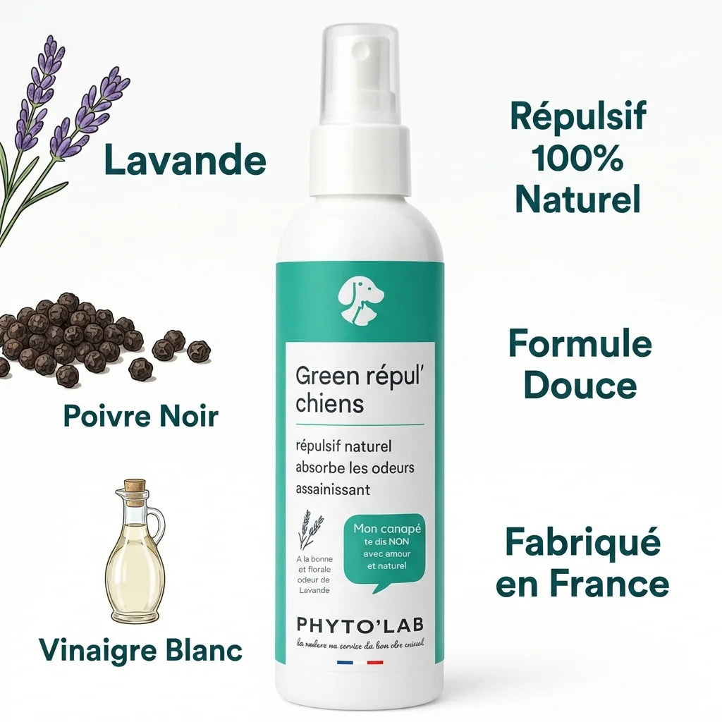Spray répulsif naturel Green Repul' Chiens lavande 250ml avec ingrédients naturels Phyto'Lab