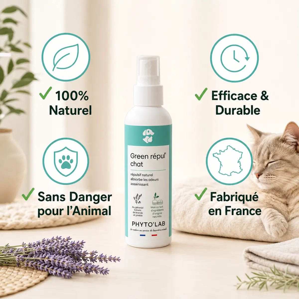 Green Repul' répulsif naturel chats 250ml Phyto'Lab avec bénéfices 100% naturel et sans danger