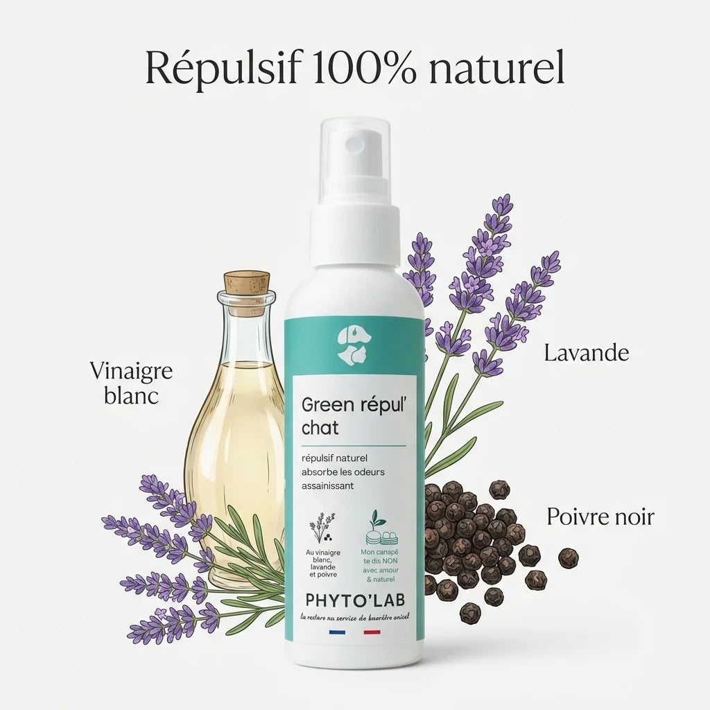 Green Repul' répulsif naturel chats 250ml Phyto'Lab avec ingrédients vinaigre lavande poivre noir