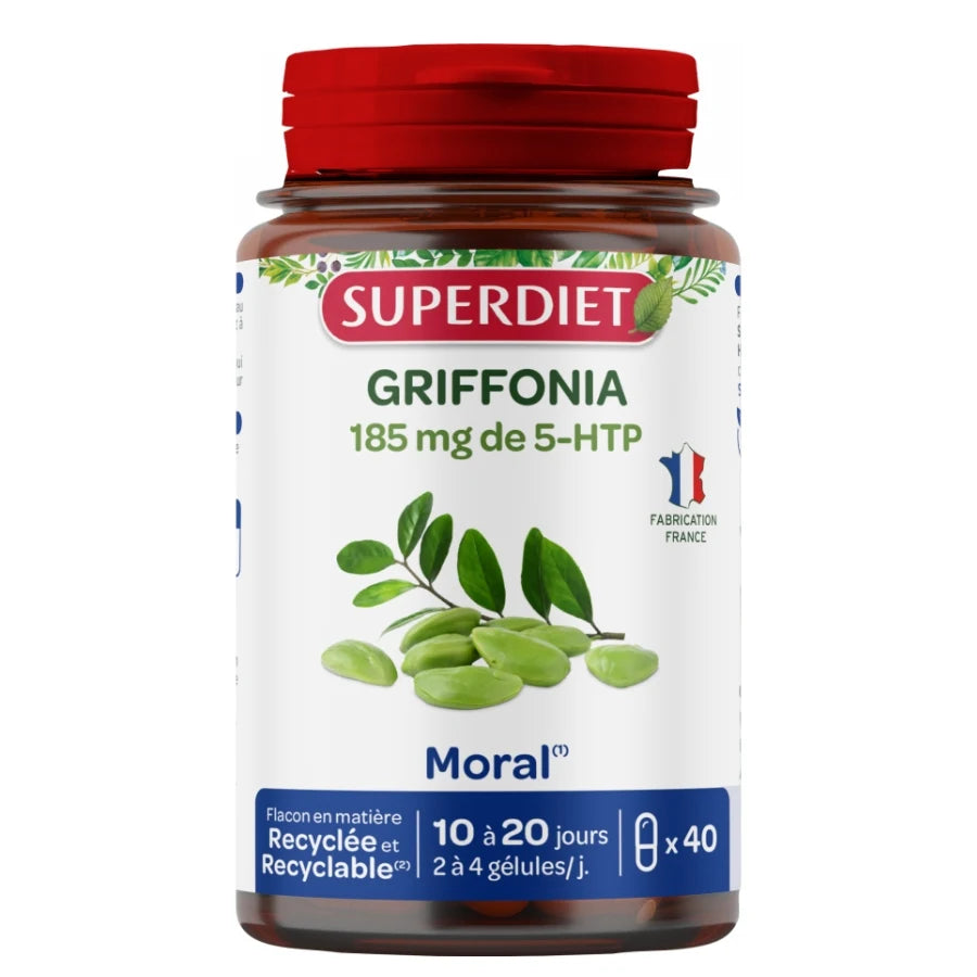 La face avant d'une boite de Griffonia en gélules Superdiet