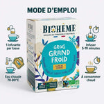 Grog grand froid Biohême 20 infusettes avec mode d'emploi: 1 infusette, eau 70-80°C, infuser 5-10 minutes
