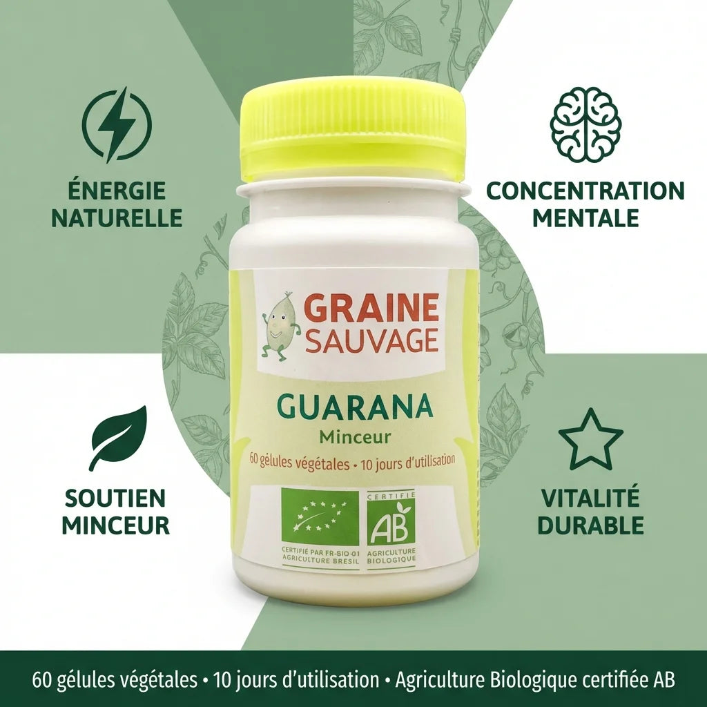 Guarana bio 60 gélules Graine Sauvage avec bénéfices énergie, concentration et minceur