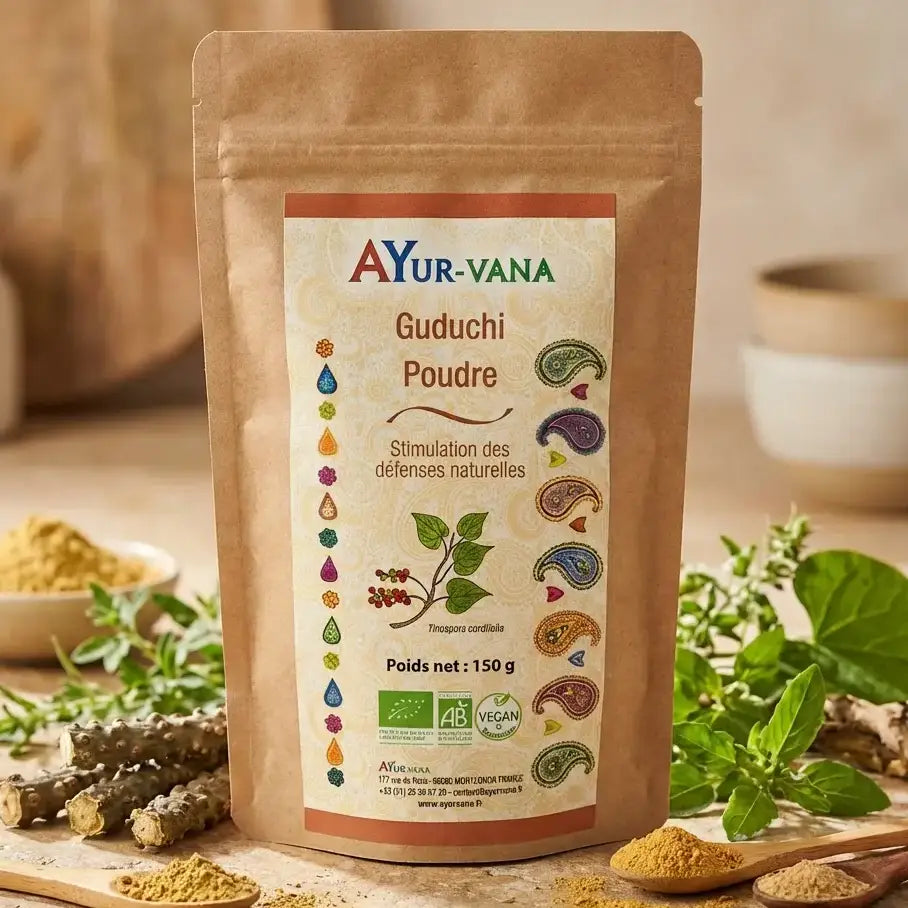 Guduchi Bio poudre 150g AyurVana avec ingrédients naturels et Tinospora cordifolia