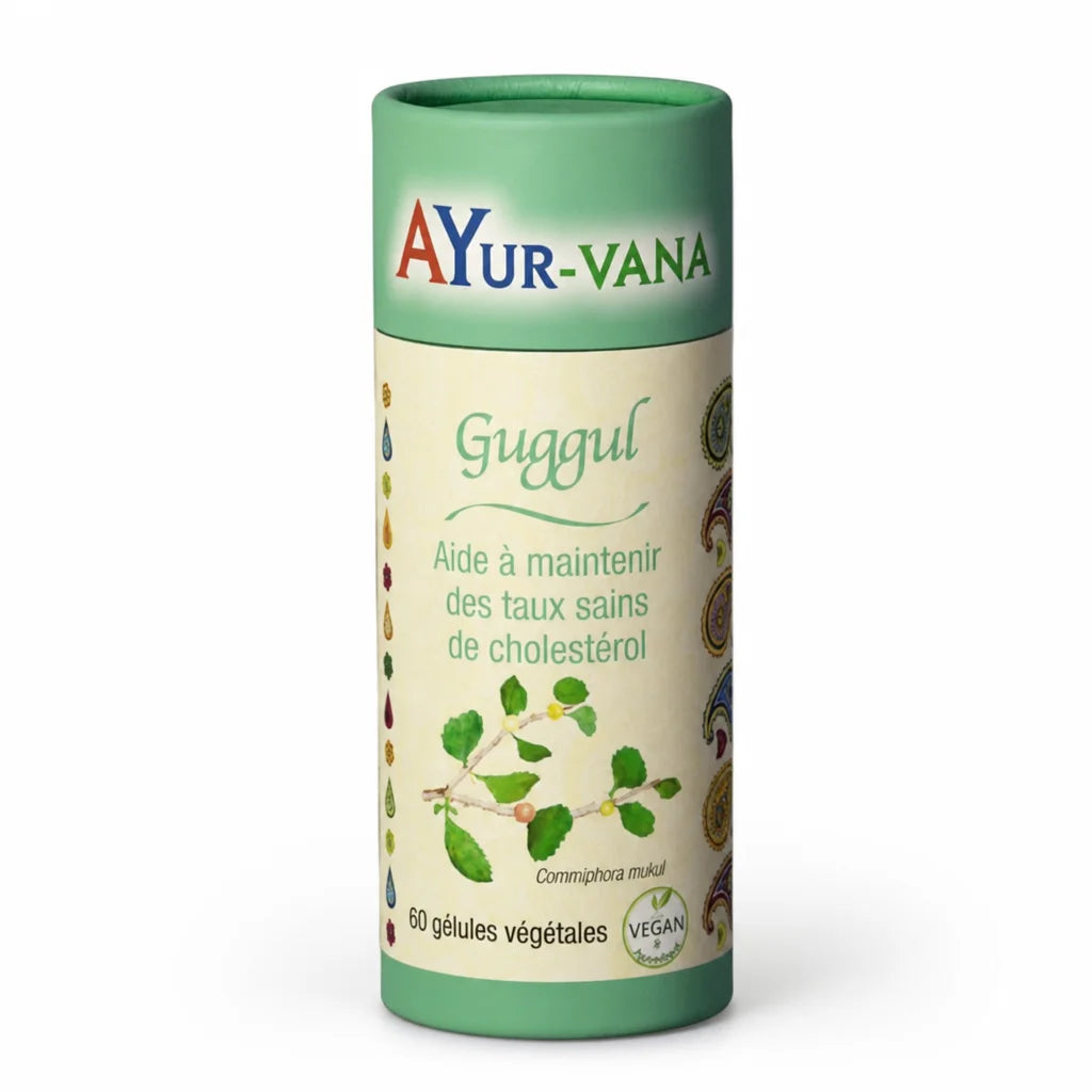 Flacon Guggul Bio Ayur-Vana 60 gélules pour réguler le cholestérol naturellement