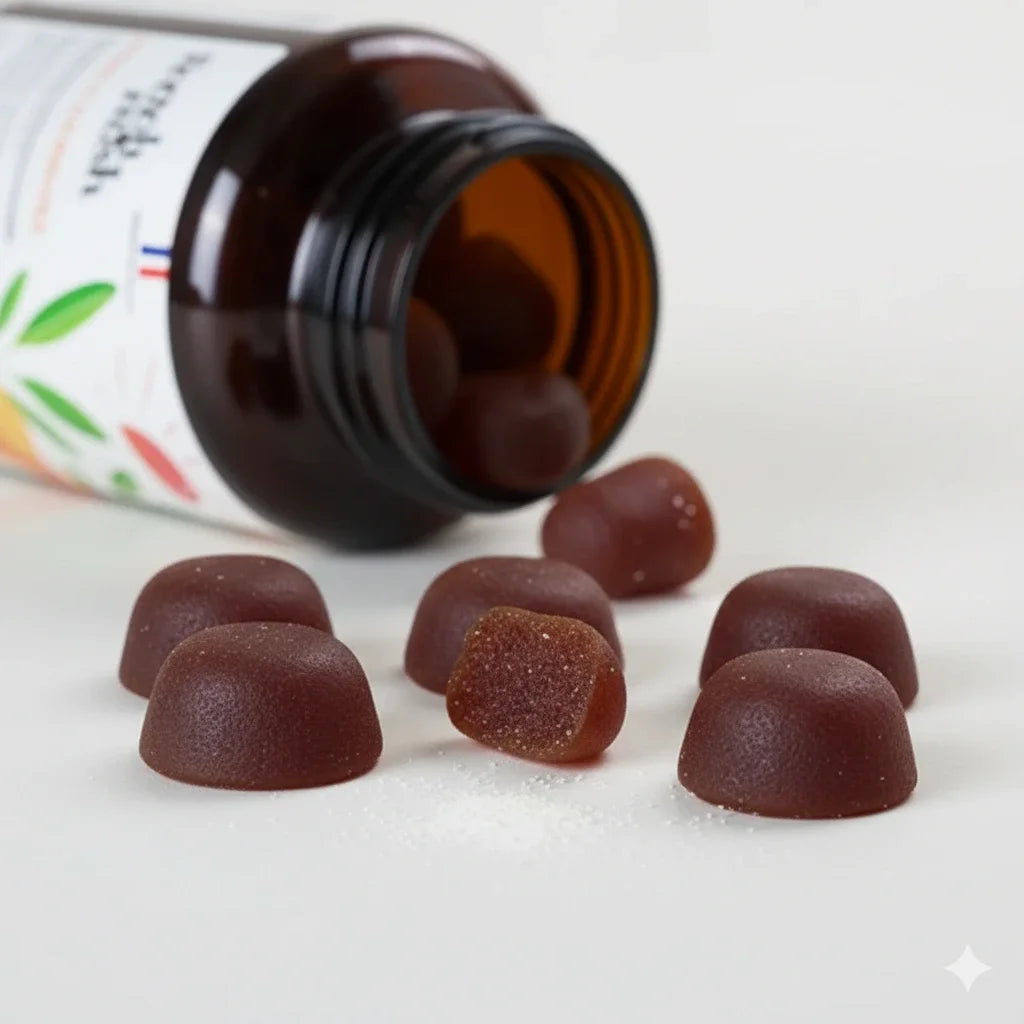 des gummies FOCUS au Lion’s Mane de French Mush renversés sur une table