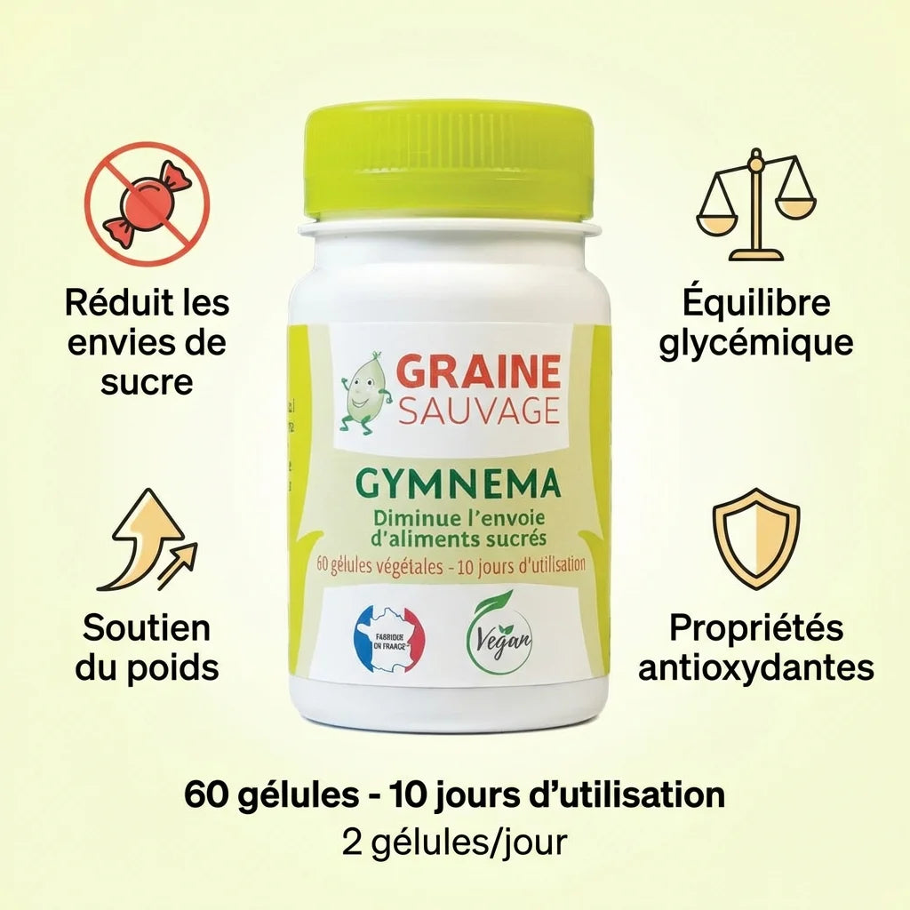 Gymnema 60 gélules Graine Sauvage avec bénéfices : réduit envies sucre, équilibre glycémique, soutien poids