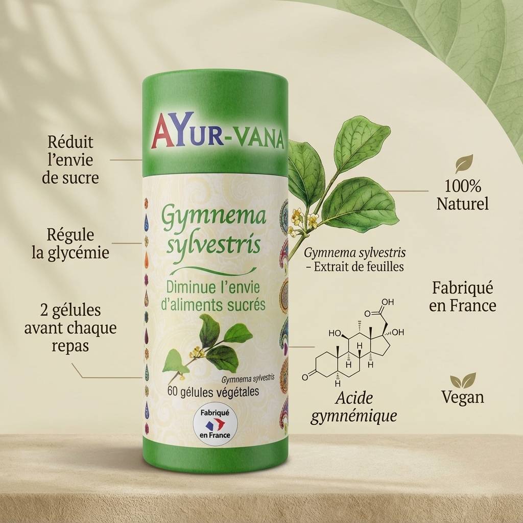 Gymnema Sylvestris 60 gélules Ayur-Vana réduit envie sucre régule glycémie naturel France