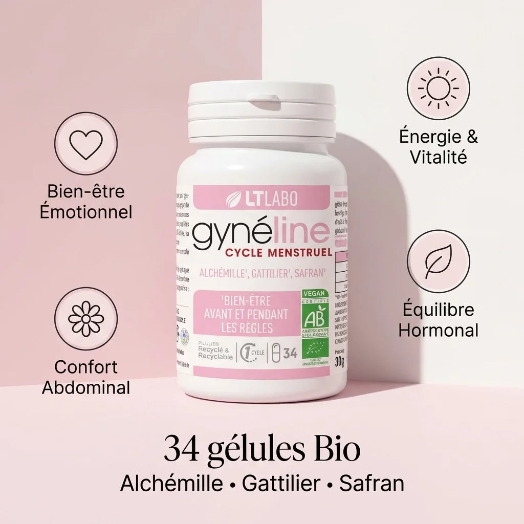 Gynéline Cycle Menstruel 34 gélules avec bénéfices : équilibre hormonal, énergie et bien-être