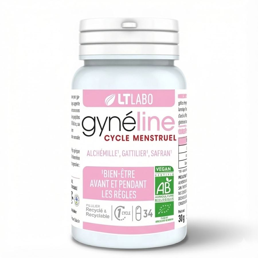 Une boite de Gyneline Cycle Menstruel de 34 gélules de la marque LT Labo.