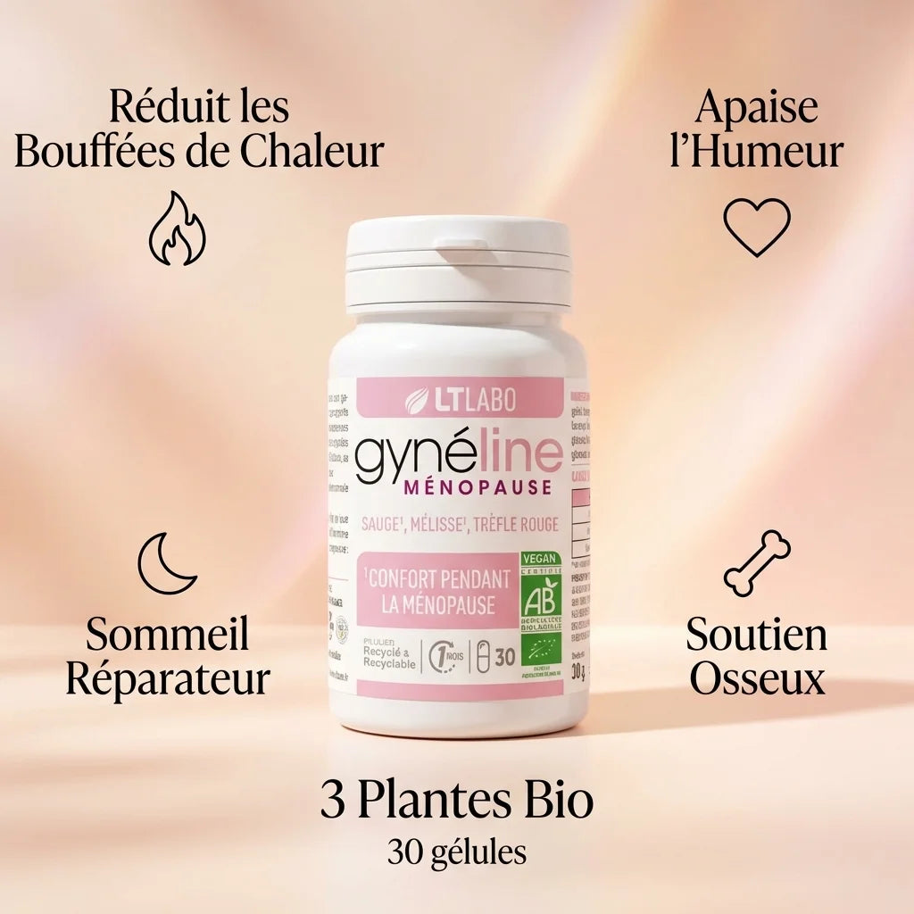 Gynéline Ménopause LT Labo 30 gélules avec bénéfices: bouffées de chaleur, sommeil, humeur et osseux