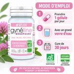 Gynéline Ménopause 30 gélules LT Labo avec mode d'emploi: 1 gélule par jour pendant 30 jours
