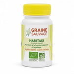 Haritaki bio 60 gélules Graine Sauvage flacon blanc avec bouchon jaune sur fond blanc