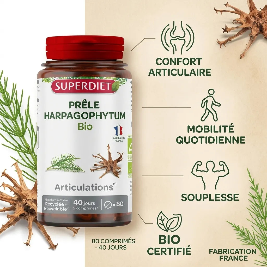Harpagophytum Bio Superdiet 90 comprimés - Flacon avec bénéfices articulaires