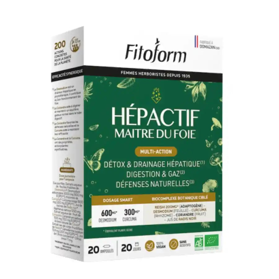 Hépactif, Fenouil, Curcuma, Boldo Et Chardon-marie Bio - 20 Ampoules - Fitoform