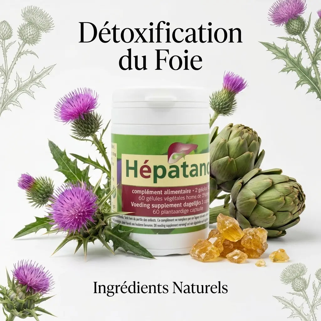 Hépatance foie 60 gélules pot blanc avec ingrédients naturels chardon-marie artichaut détoxification