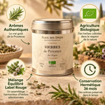 Herbes de Provence Bio 30g Place des Épices - Boîte métallique avec bénéfices produit
