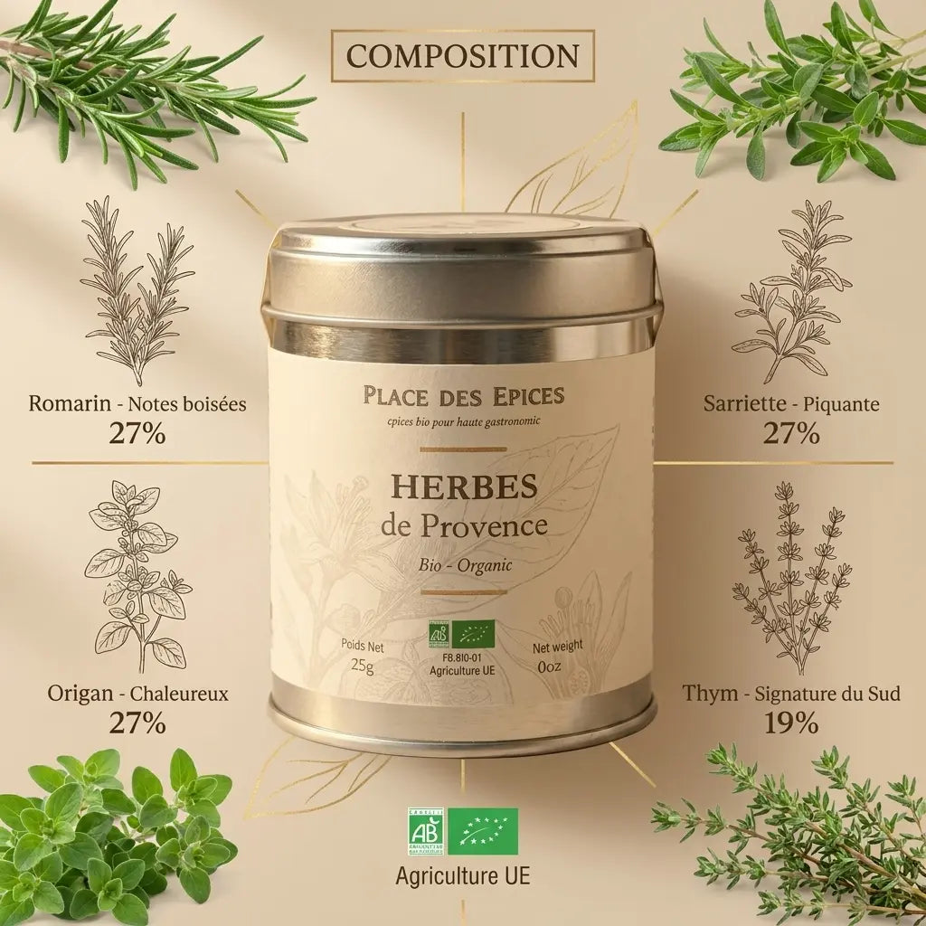 Herbes de Provence Bio 30g Place des épices avec composition romarin sarriette origan thym