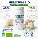 Héricium bio 500mg Qualidiet - Flacon 60 gélules avec champignon, polysaccharides et certification bio