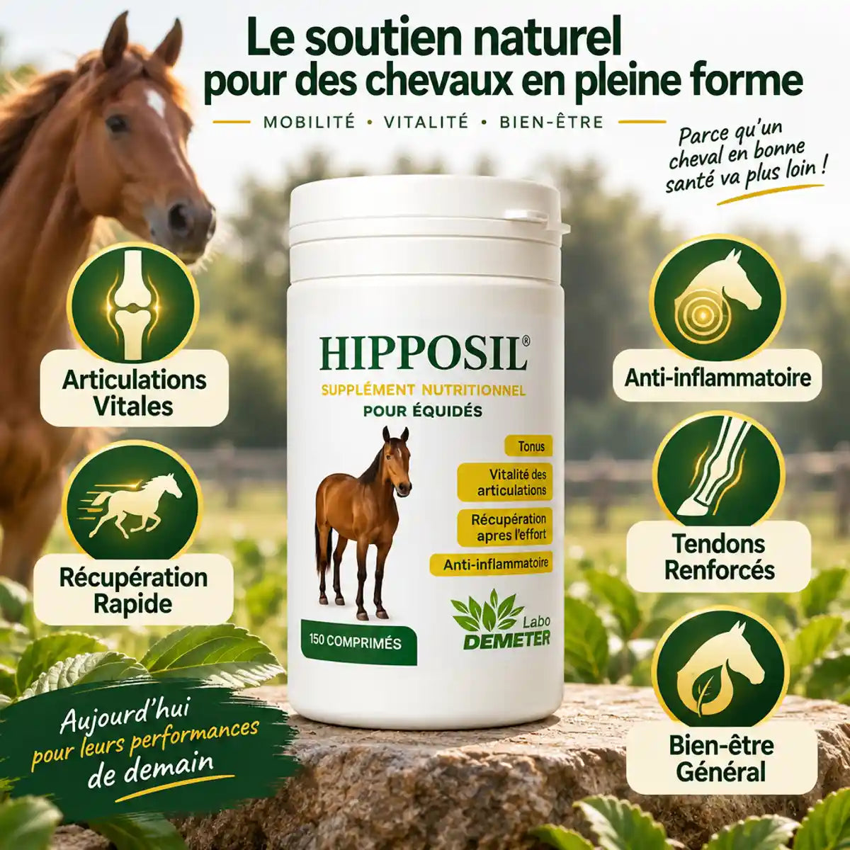 Hipposil comprimés arthrose cheval - articulations, tendons, anti-inflammatoire et récupération équine