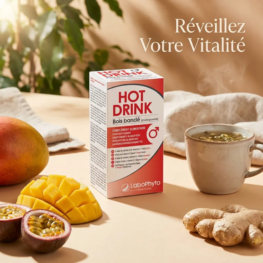 Hot Drink Bois Bandé Homme Labophyto 250ml avec fruits tropicaux et gingembre pour la libido