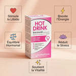 Hot Drink Femme Bois Bandé 250ml Labophyto avec infographie des 5 bénéfices pour la libido et l'énergie