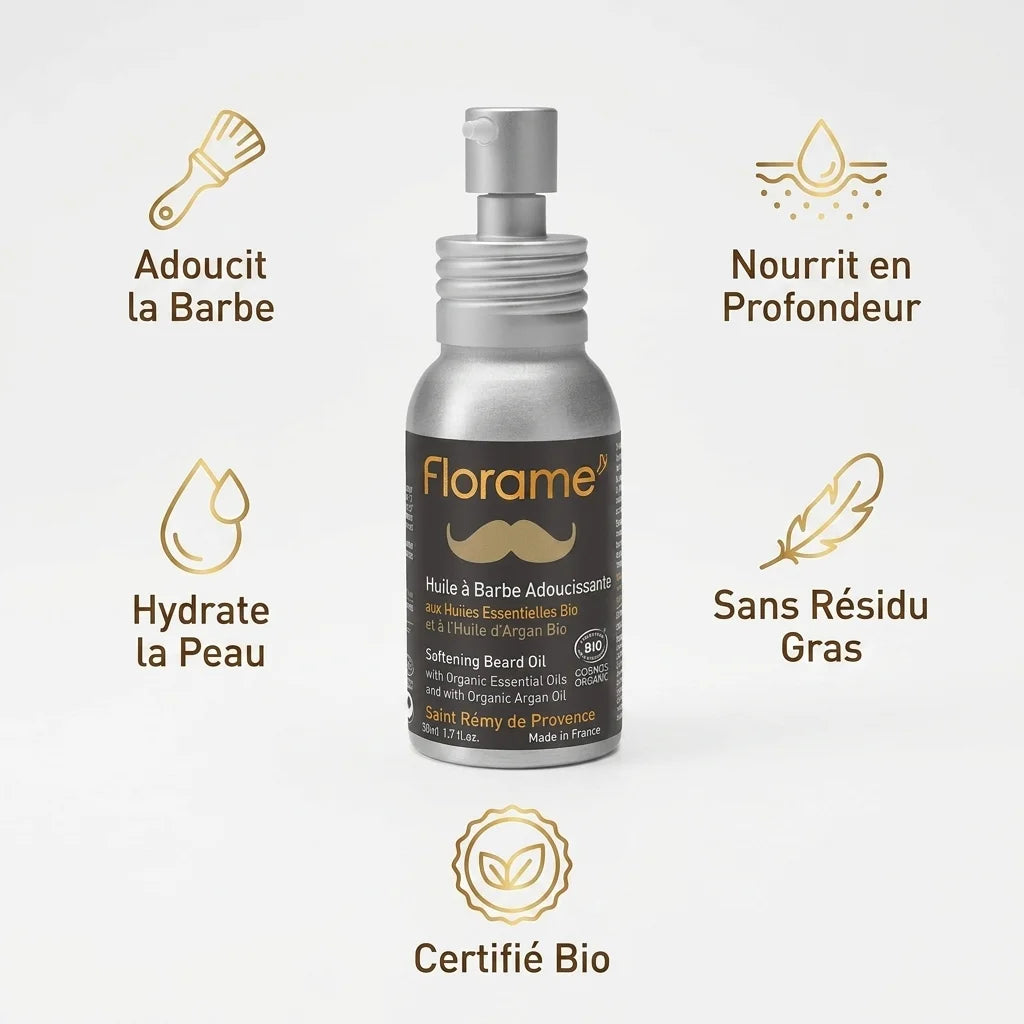 Huile à Barbe Bio Florame 50ml - Adoucissante, nourrissante et hydratante certifiée