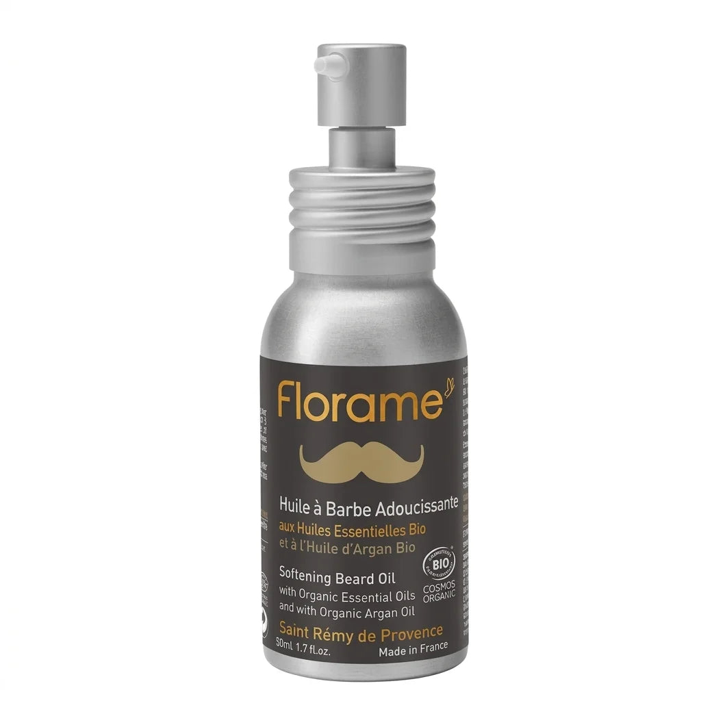 Huile à barbe adoucissante bio Florame 50 ml spray, produit naturel pour soin barbe
