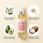 Huile capillaire bio Emma Noël 100mL avec ingrédients naturels : jojoba, sésame, avocat, coco
