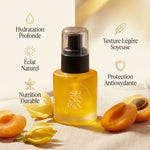 Huile corps Abricot & Ylang Ylang édition limitée Andromée avec abricots et pétales de fleurs