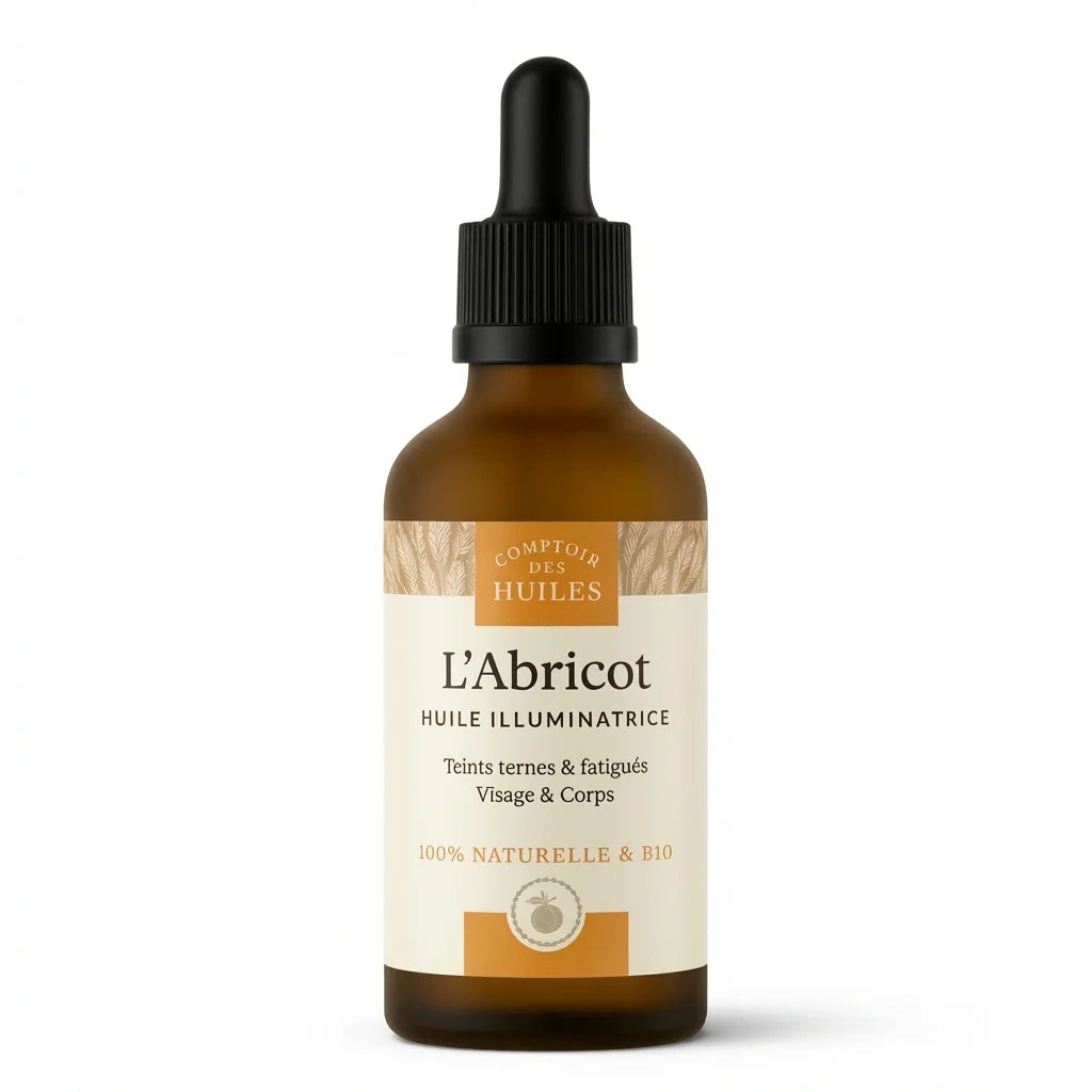 Huile d'Abricot Bio 50ml illuminatrice Comptoir des Huiles bouteille verre ambré