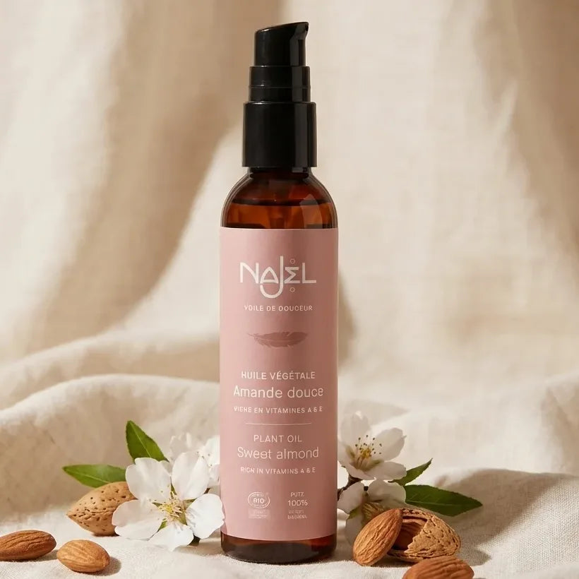 Huile d'amande douce bio NAJEL 80ml avec amandes fraîches et éléments botaniques