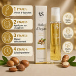 Huile d'Argan Bio Arc en Sels 100ml avec guide d'application en 4 étapes pour tous types de peau