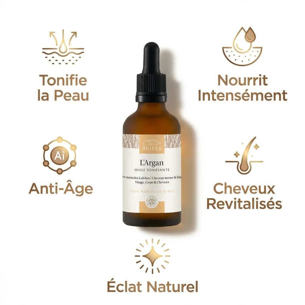 Huile d'Argan Bio 50ml Comptoir des Huiles - Tonifiante, Anti-Âge, Cheveux
