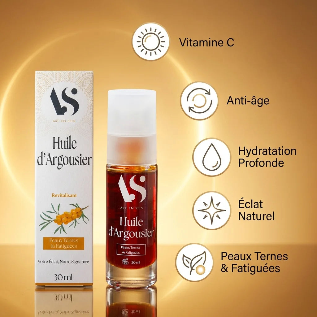 Huile d'Argousier Bio Arc en Sels 30ml - soin visage anti-âge, hydratation et vitamine C