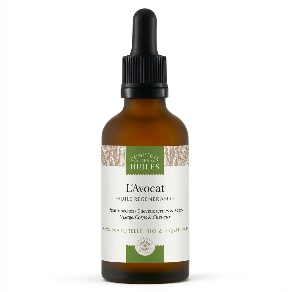 Huile d'Avocat Bio 50ml Comptoir des Huiles flacon verre ambré compte-gouttes