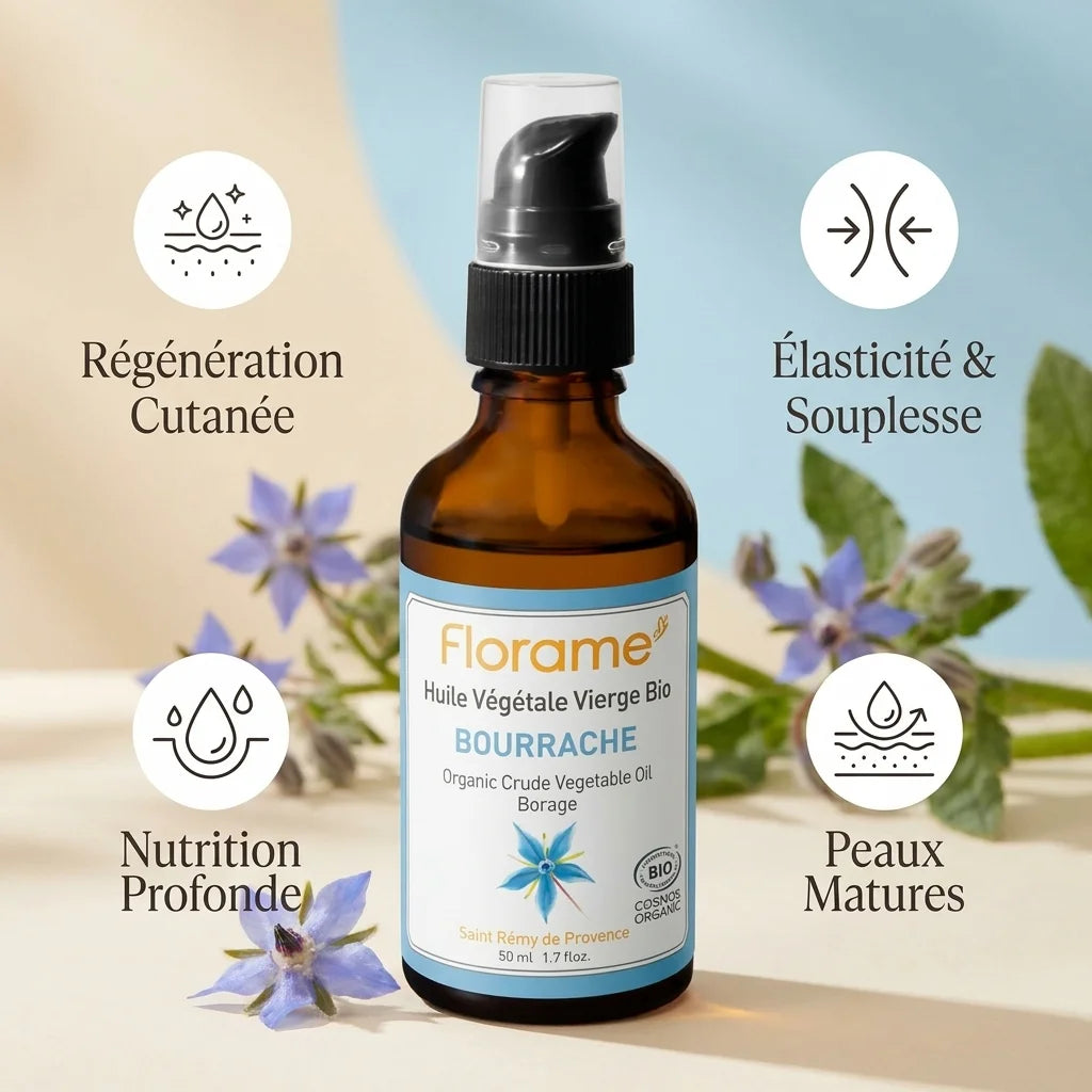 Huile de Bourrache Bio Florame 50ml avec bénéfices peau, régénération et élasticité