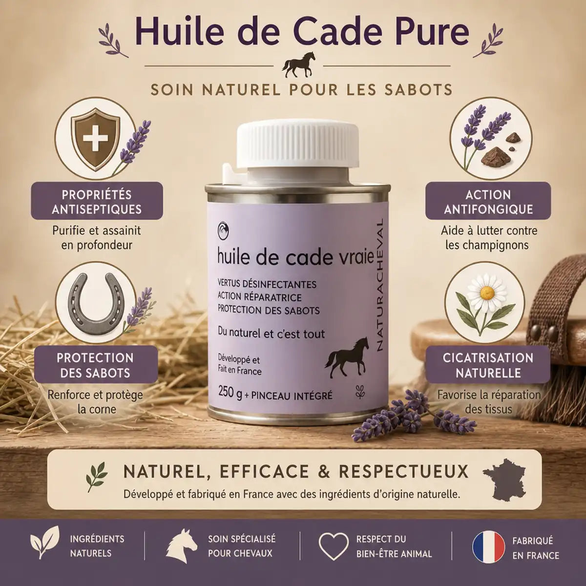 Huile de Cade Vraie Equi'soin pour cheval avec propriétés antiseptiques et antifongiques naturelles