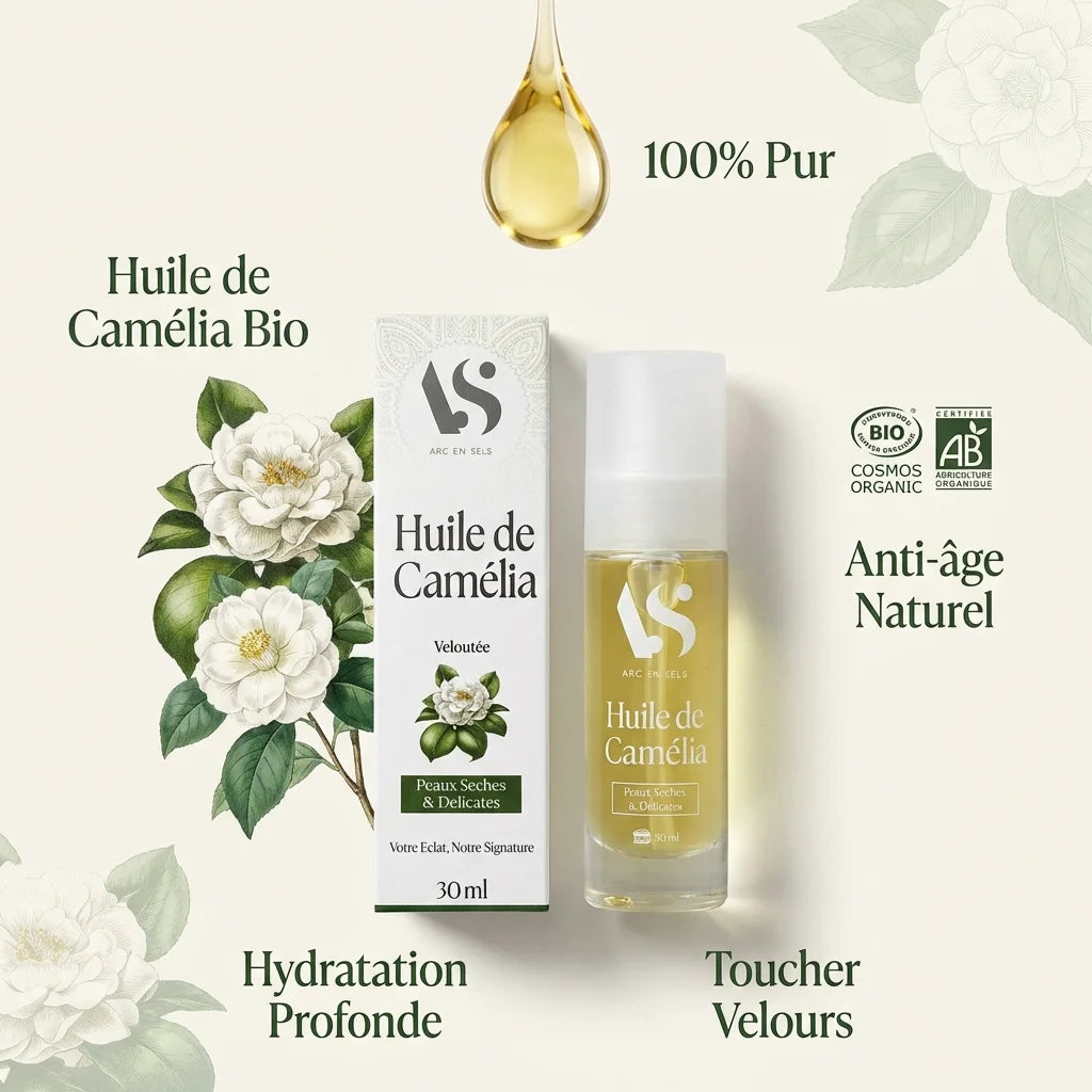 Huile de Camélia Bio 30ml Arc en Sels - Hydratation profonde et anti-âge naturel