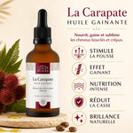 Huile de Ricin Noir Bio Carapate 50ml - Flacon avec infographie des bénéfits gainants et fortifiants