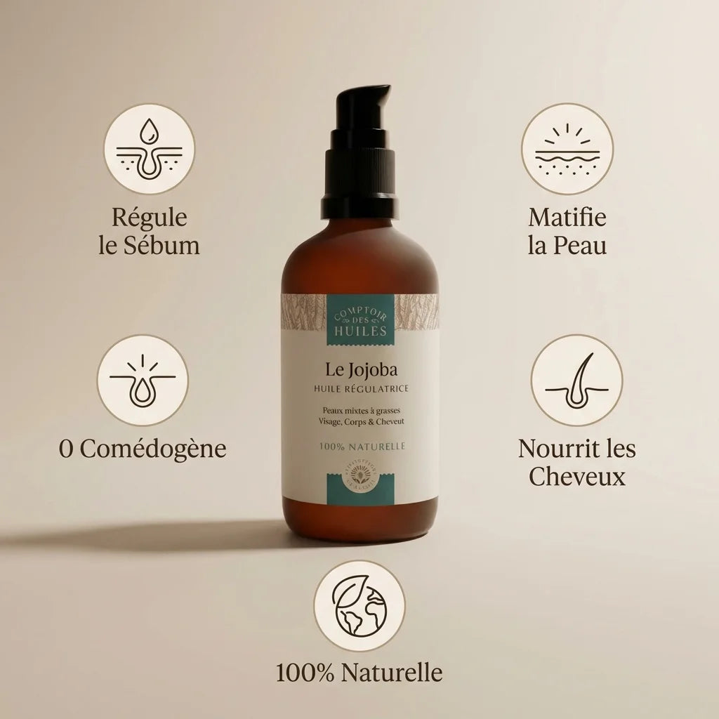 Huile de Jojoba 100ml Comptoir des Huiles - Régule sébum, matifie peau, 100% naturelle