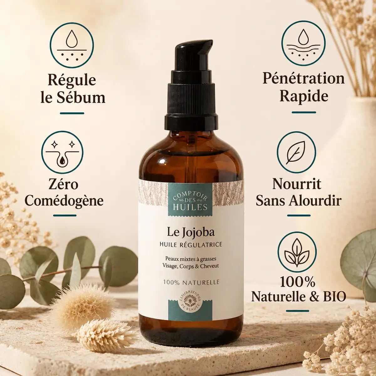 Huile de Jojoba 100ml Comptoir des Huiles - Régule sébum, naturelle et bio