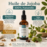 Huile de Jojoba 100% naturelle régulant le sébum, flacon 50ml Comptoir des Huiles avec baies et feuilles