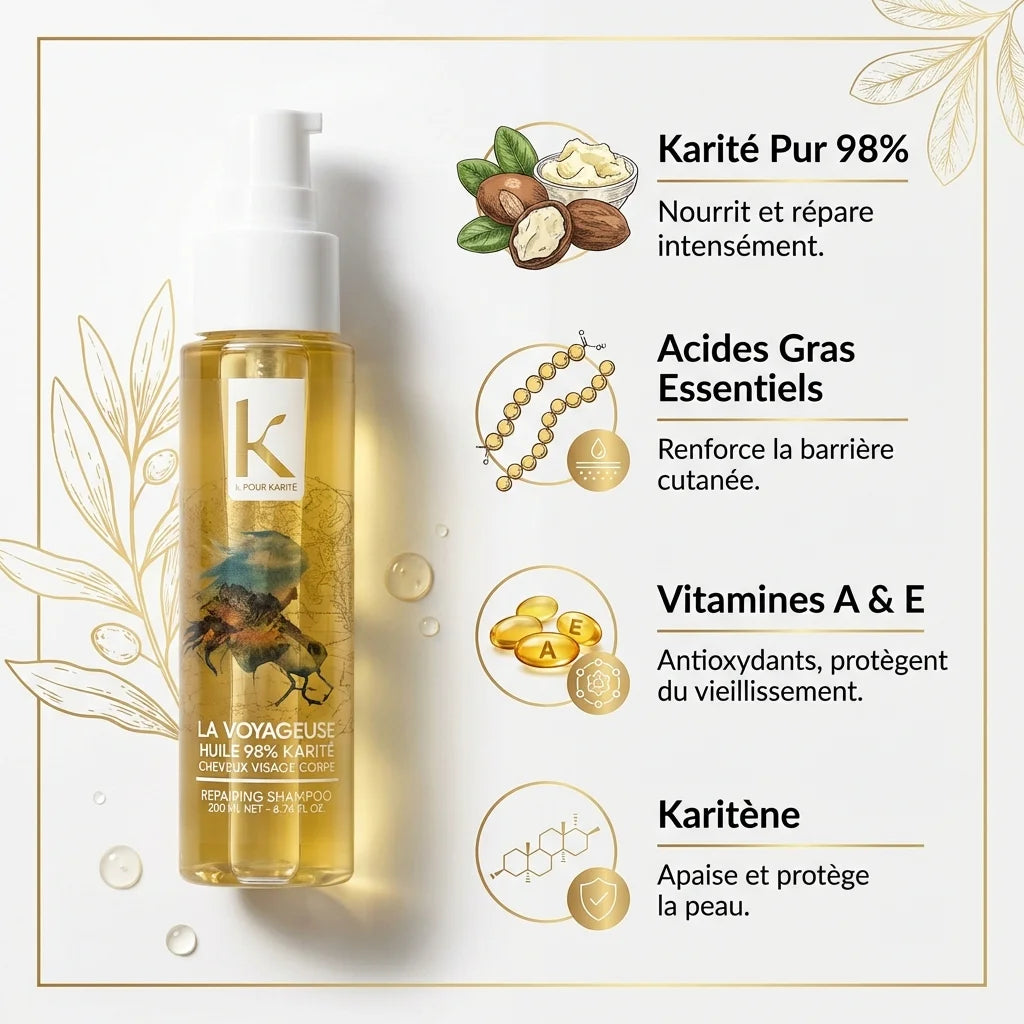 Huile de Karité K pour Karité 50ml avec ingrédients naturels et vitamines A et E