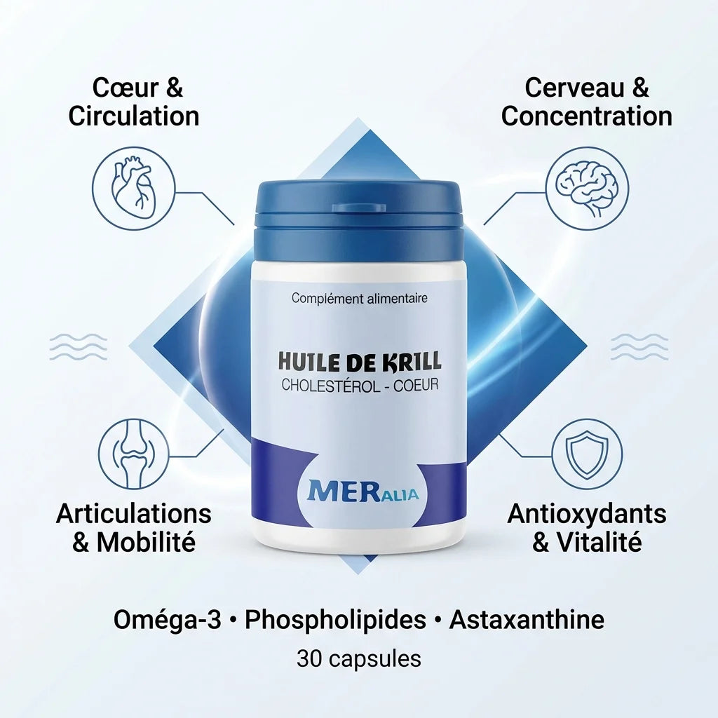 Huile de Krill Meralia 30 capsules - Oméga-3, antioxydants et bénéfices santé
