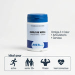 Huile de Krill Meralia 30 capsules Oméga-3 pour cœur, articulations et cerveau - bouteille bleue