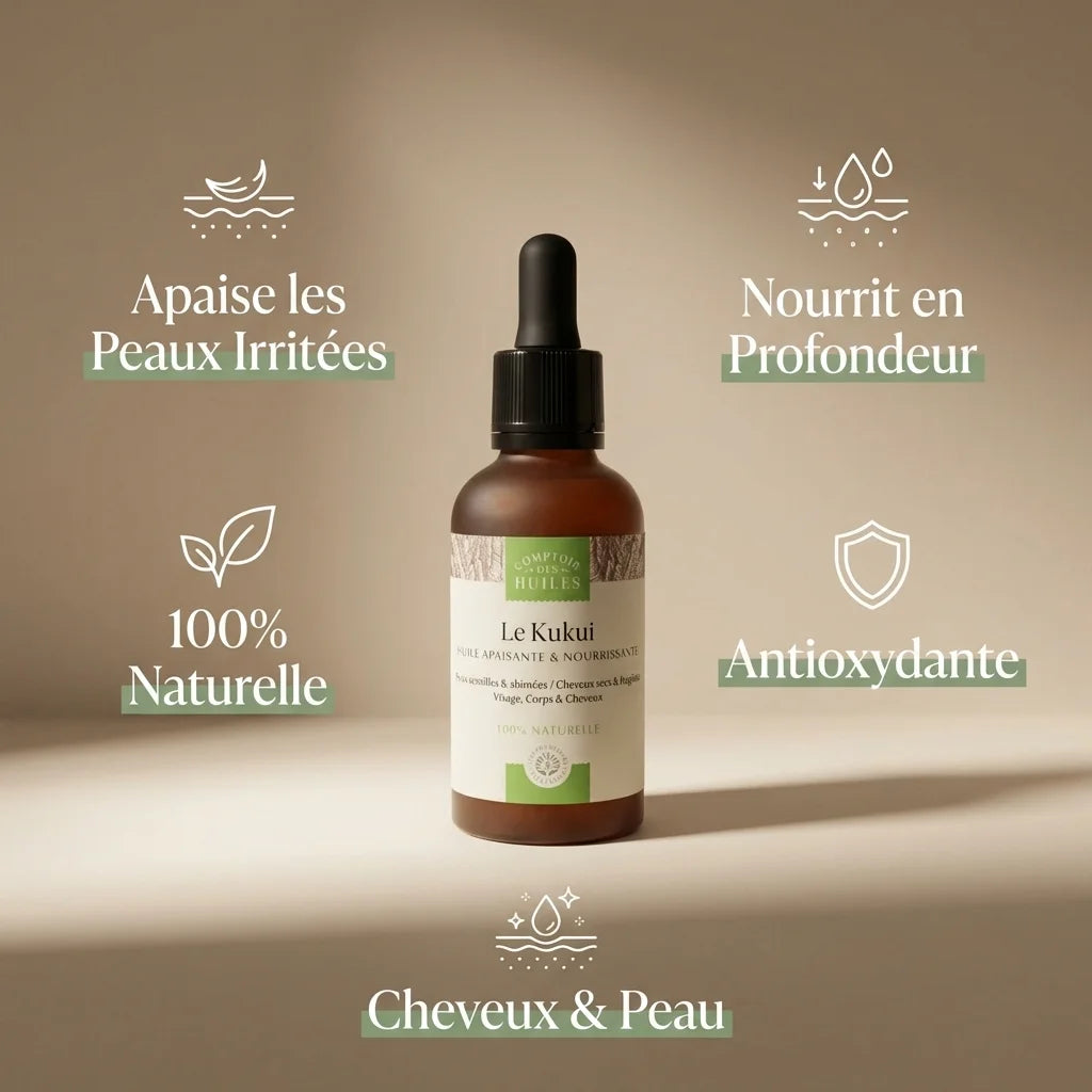 Huile de Kukui 50ml Comptoir des Huiles - Produit nourrissant et apaisant pour peau et cheveux